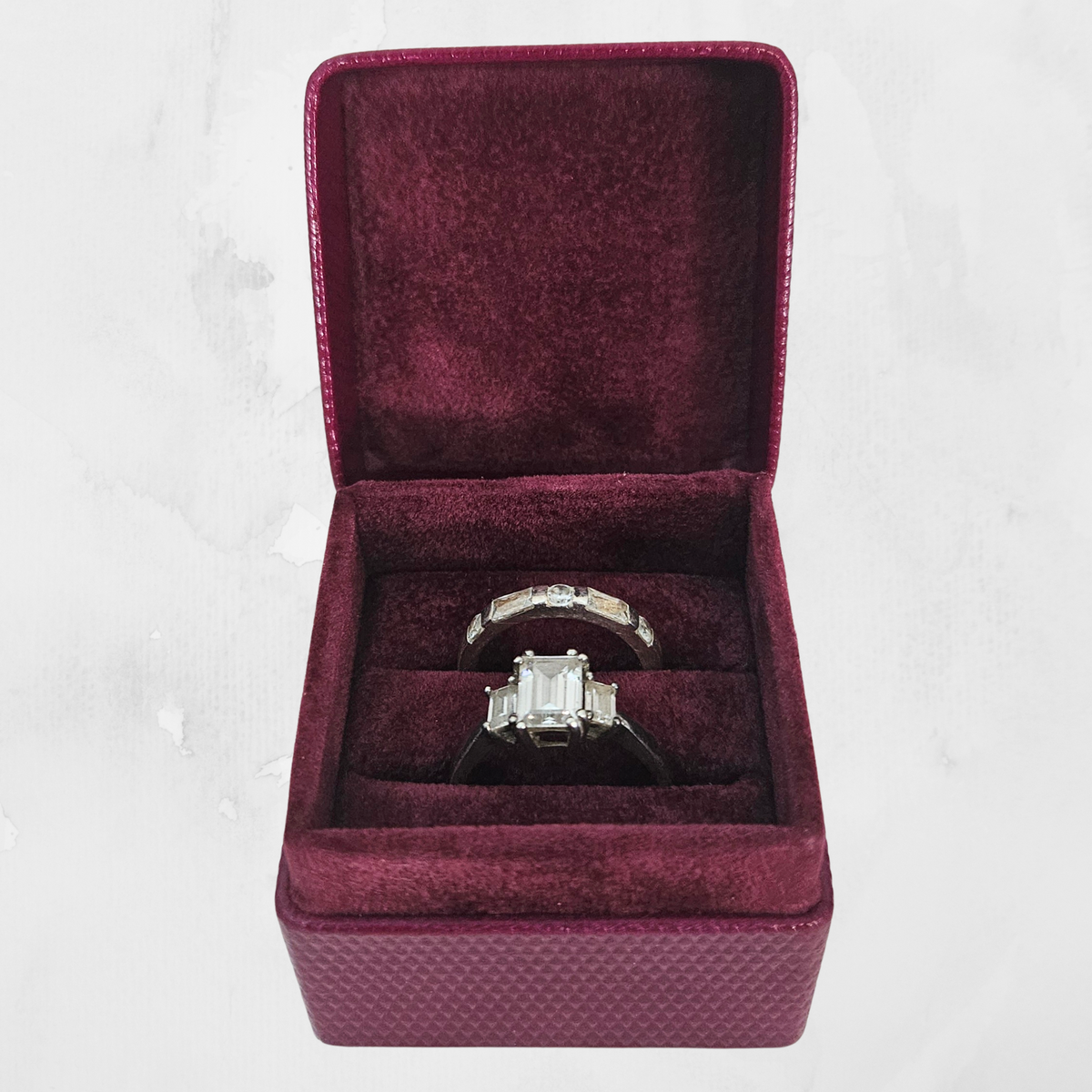 Burgundy Ring Boxes (5x5x4 cm) - Diamond Design