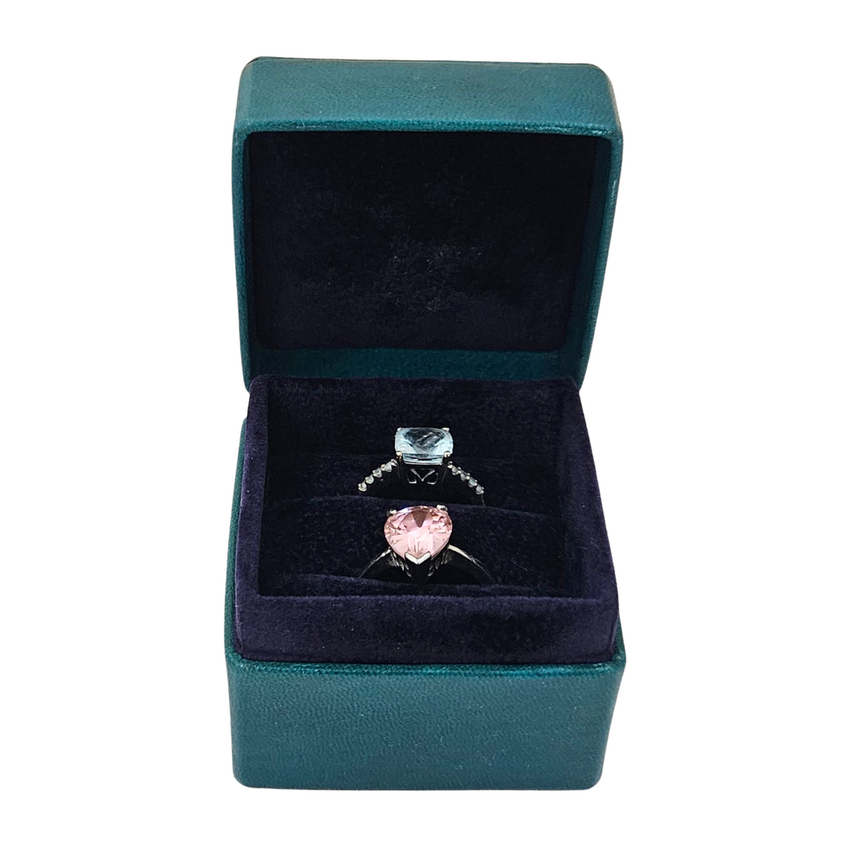 Leather Ring Box (5x5x4 cm) - Aqua lined Blueberry