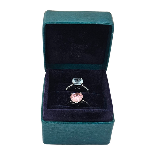 Leather Ring Box (5x5x4 cm) - Aqua lined Blueberry