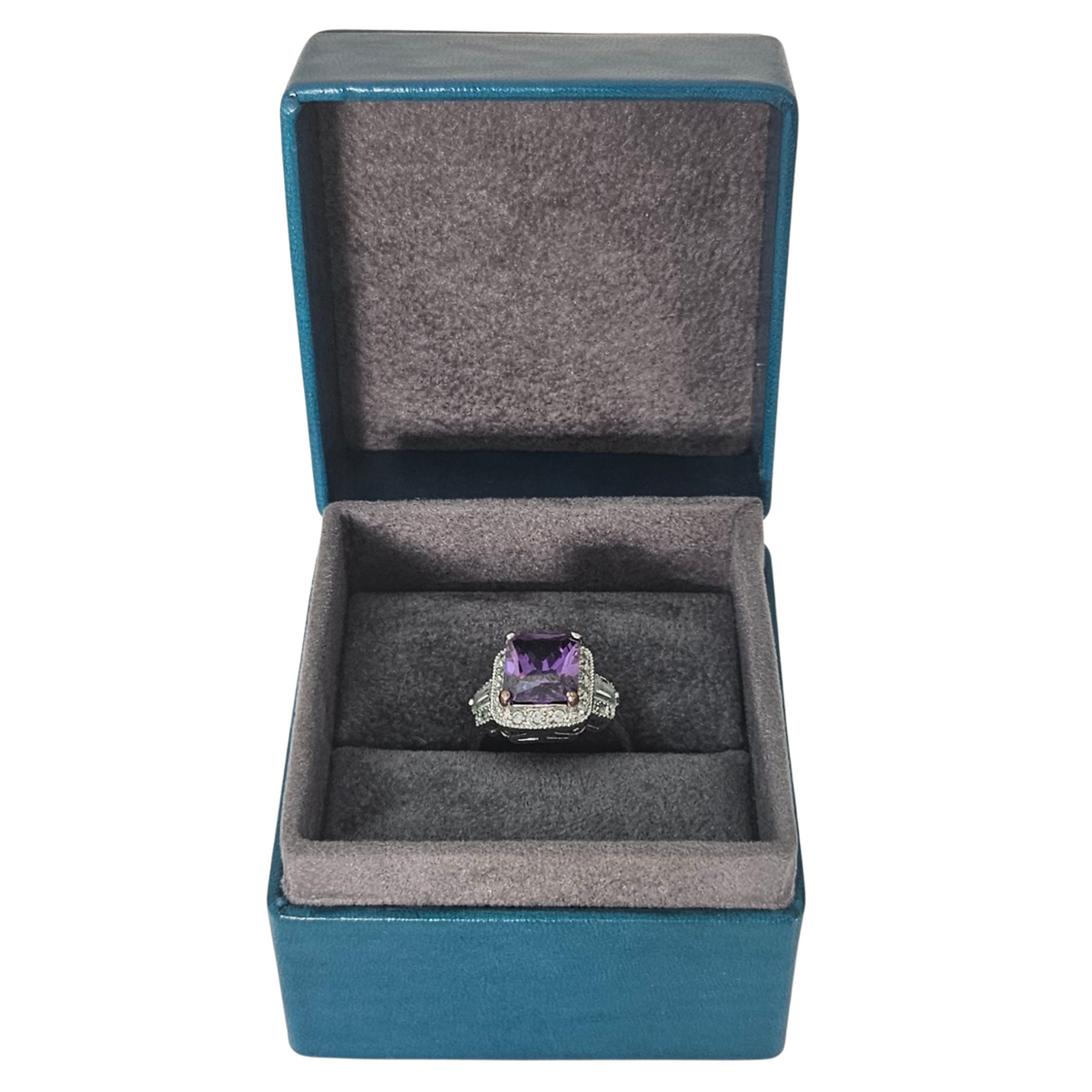 Leather Ring Box (6x6x5 cm) - Aqua lined Elephant Grey