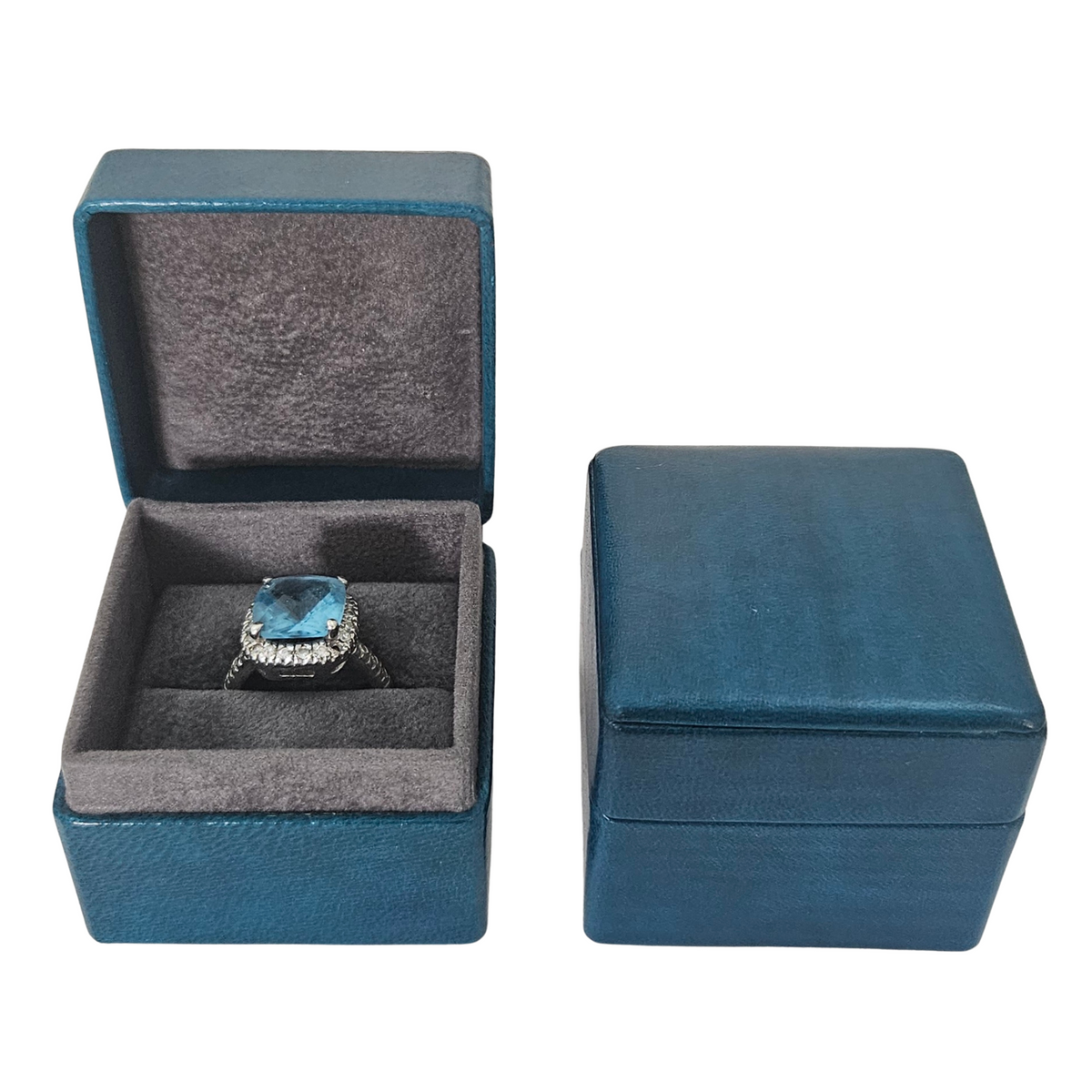 Leather Ring Box (5x5x4 cm) - Aqua lined Elephant Grey - Limited Edition