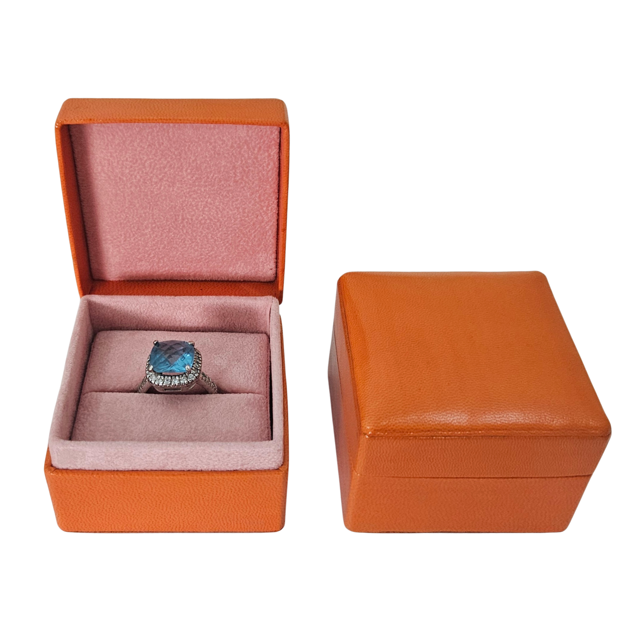 Limited Edition Leather Ring Box - Bright Orange lined Light Salmon