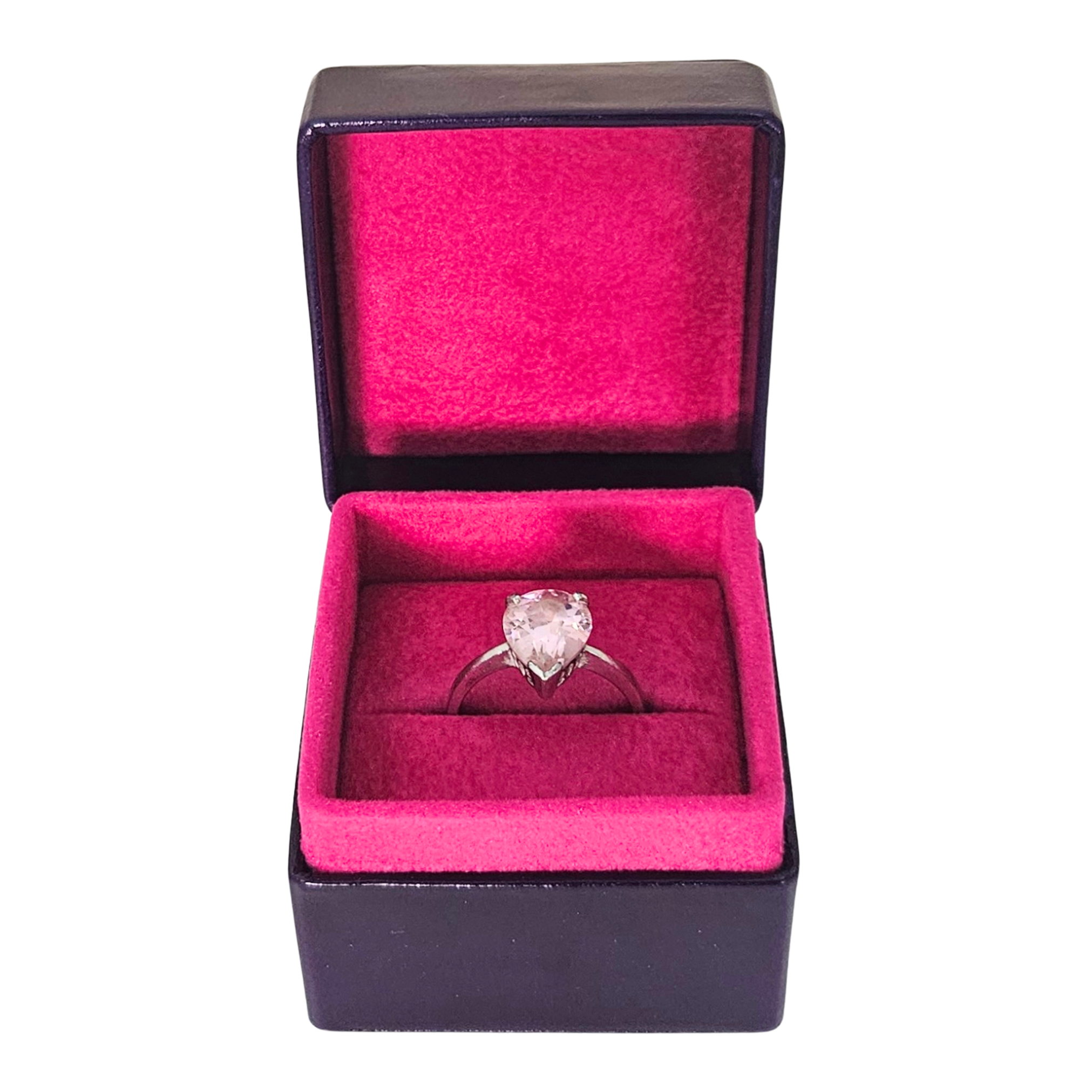 Leather Ring Box (5x5x4 cm) - Dark Purple lined Fuchsia - Limited Edition