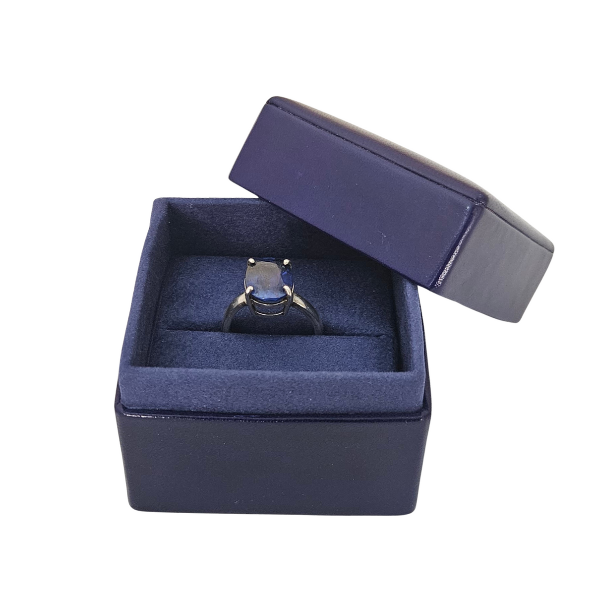 Limited Edition Leather Ring Box (6x6x5 cm) - Royal Blue lined Pale Blue