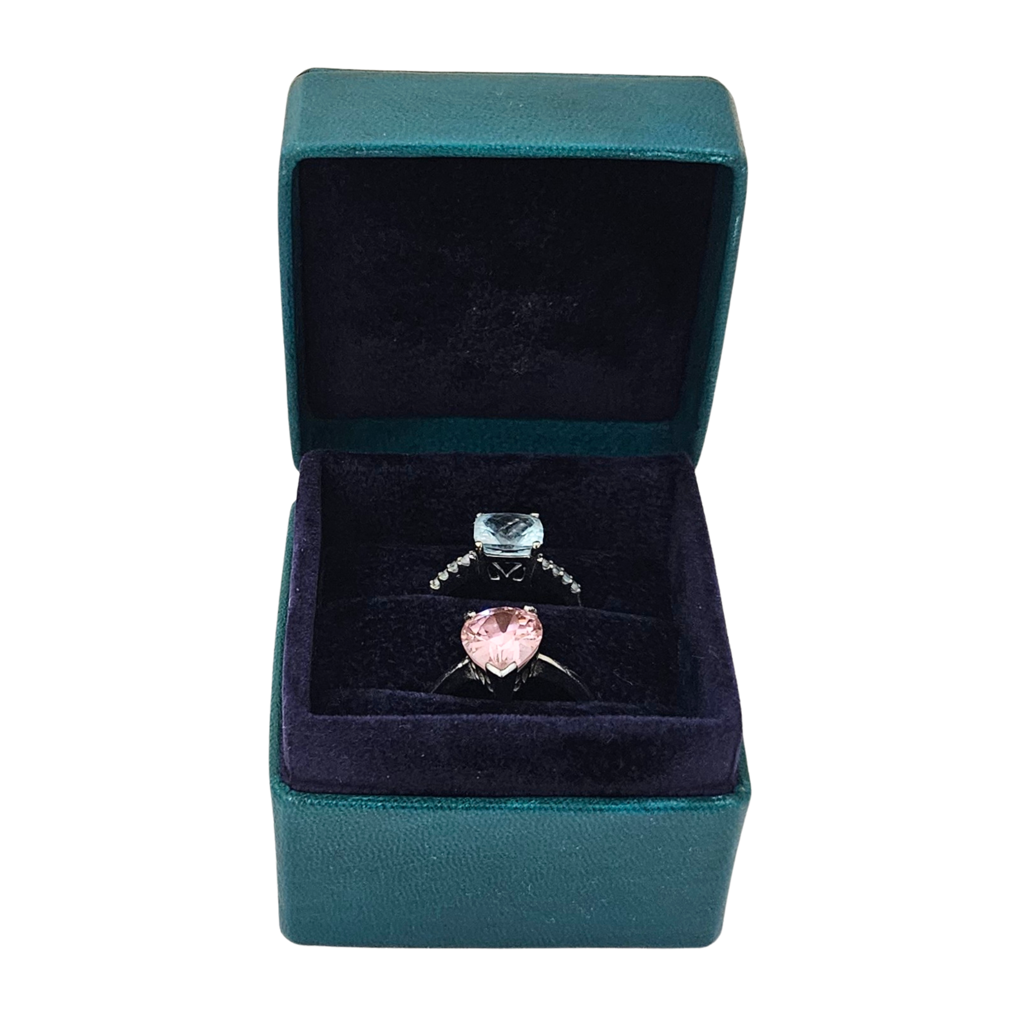 Leather Ring Box (5x5x4 cm) - Aqua lined Blueberry