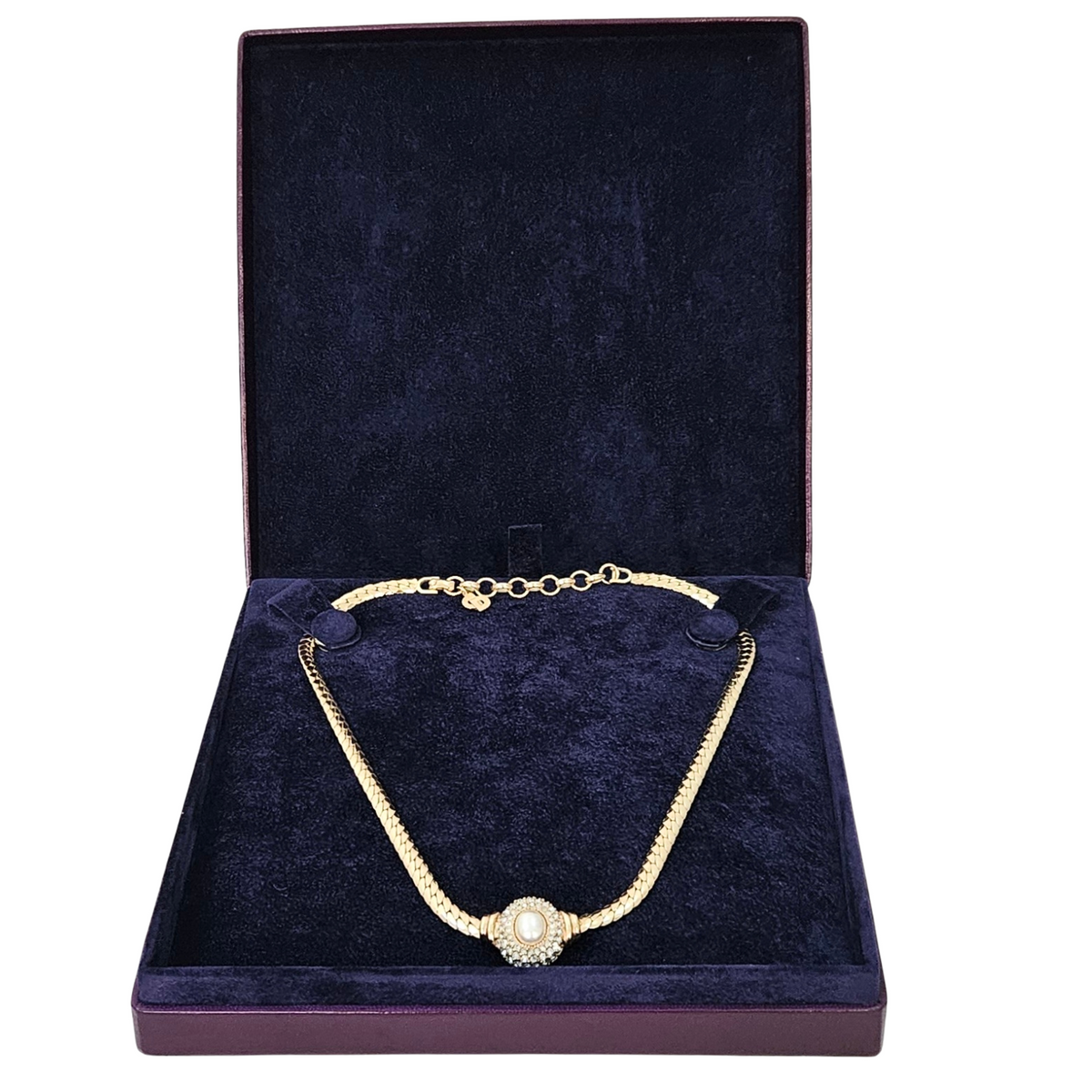 Aubergine Necklace Box lined Blueberry – Fixed 2 stud strap pad - Limited Edition