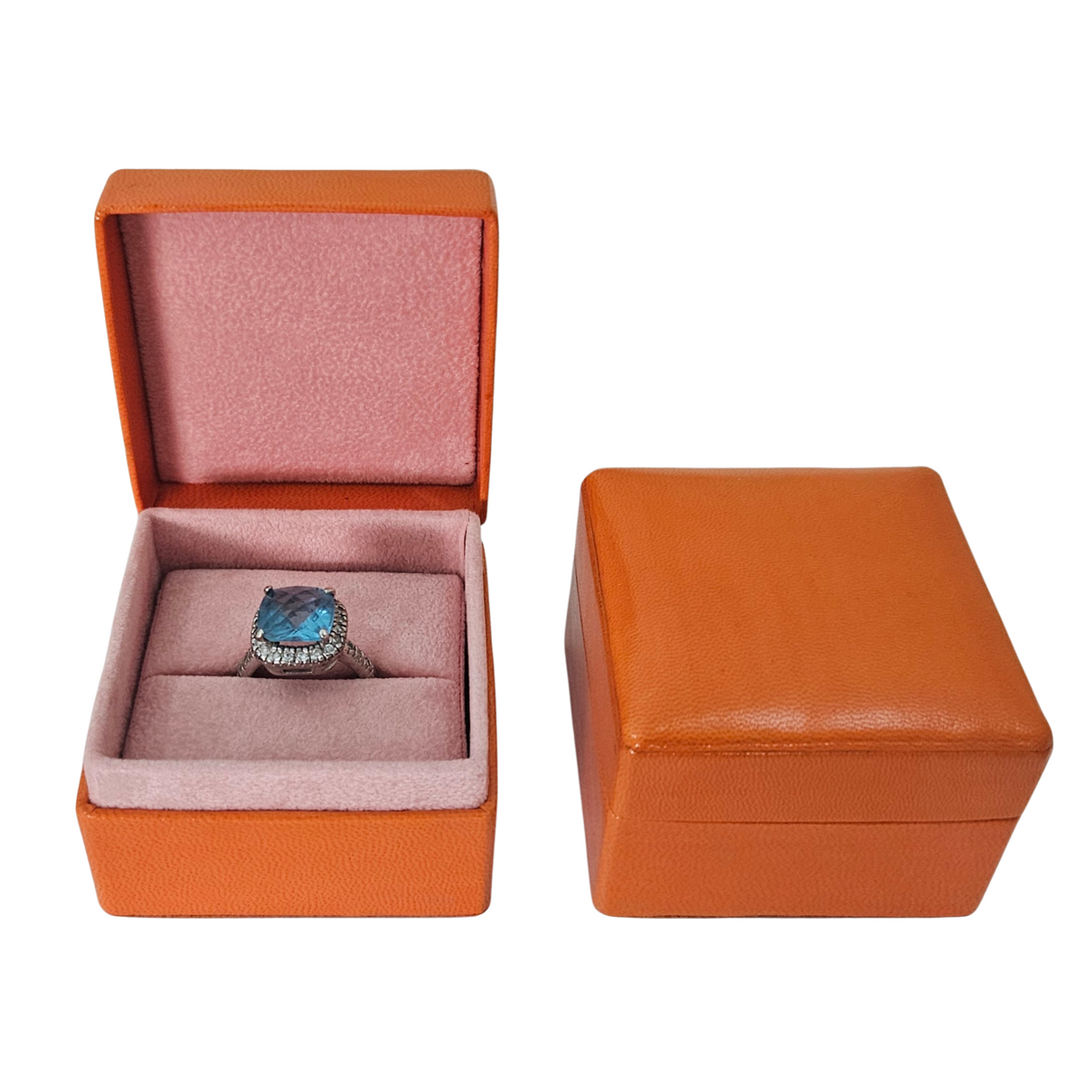 Limited Edition Leather Ring Box  - Bright Orange lined Light Salmon