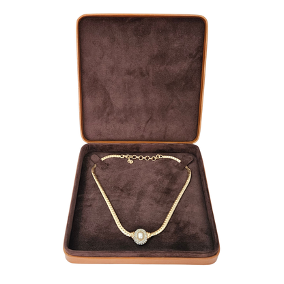 Tan Necklace Box lined Brown – Fixed 2 stud strap pad - Limited Edition