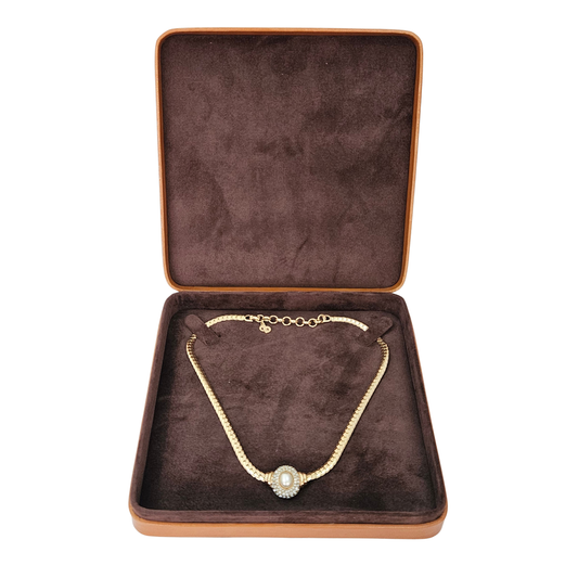 Tan Necklace Box lined Brown – Fixed 2 stud strap pad - Limited Edition