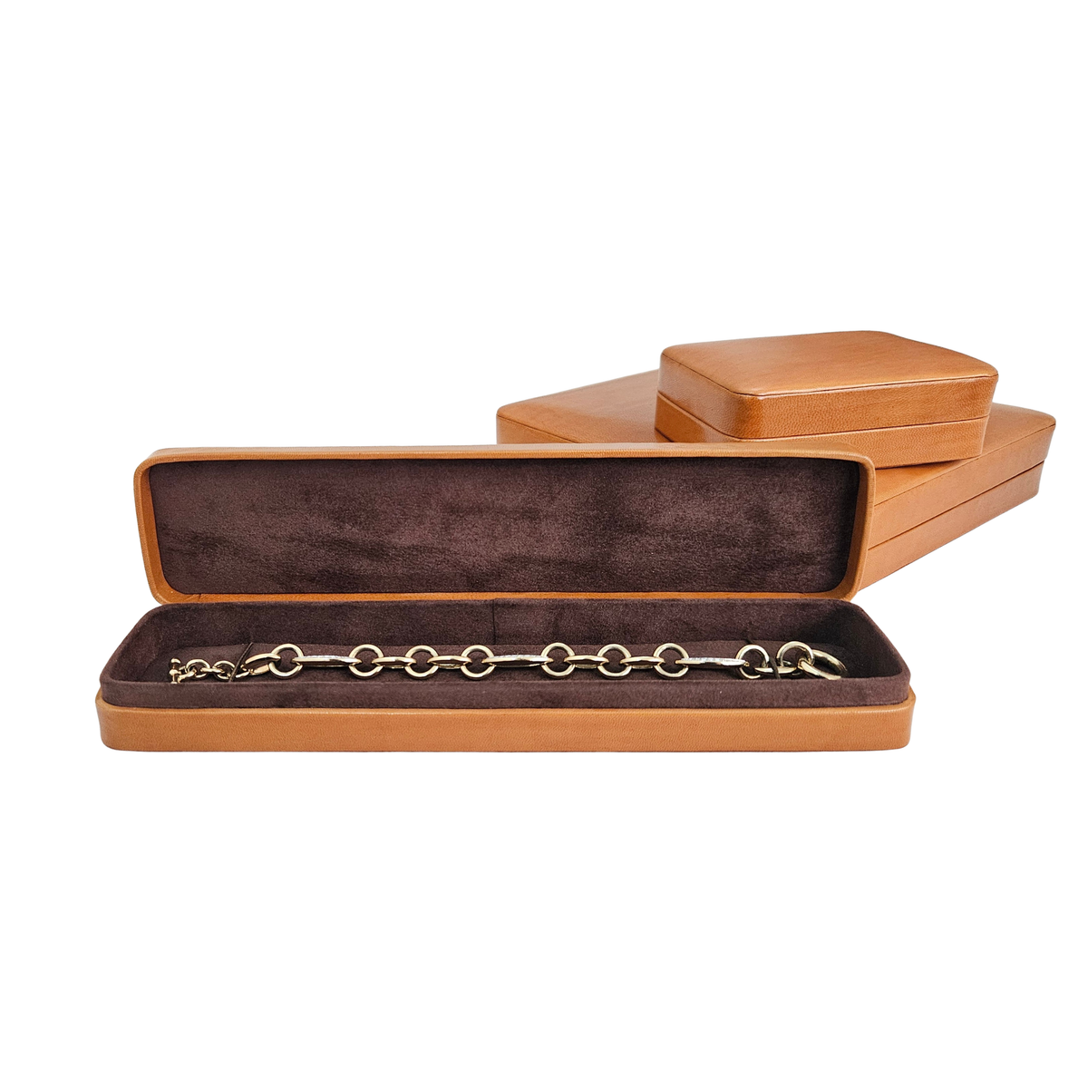 Rounded Square Bracelet Box - Tan Lined Brown - Limited Edition