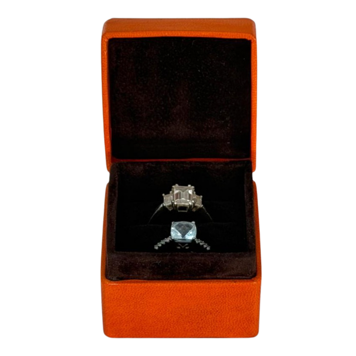 Leather Ring Box (5x5x4 cm) - Orange lined Brown