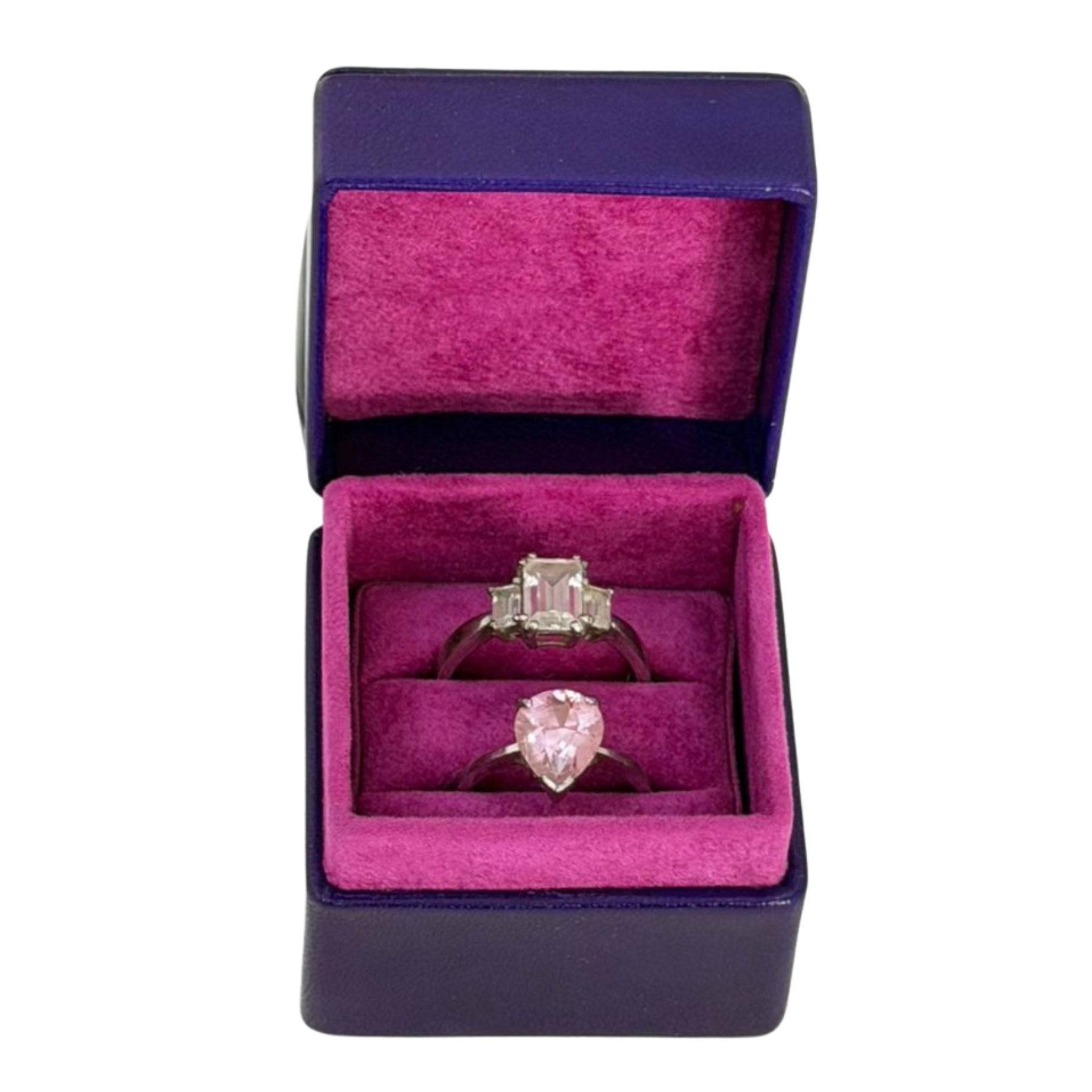 Leather Ring Box (5x5x4 cm) - Dark Purple lined Fuchsia - Limited Edition