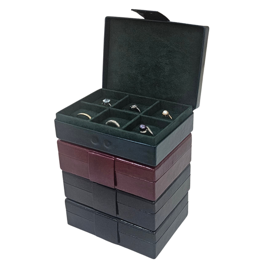 Leather Ring Jewellery Box Display with 6 Compartments (14 x 10 x 4 cm) - Limited Edition