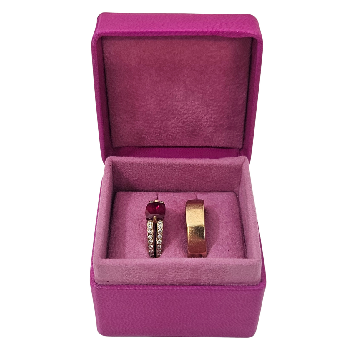 Leather Ring Box (5x5x4 cm) - Fuchsia