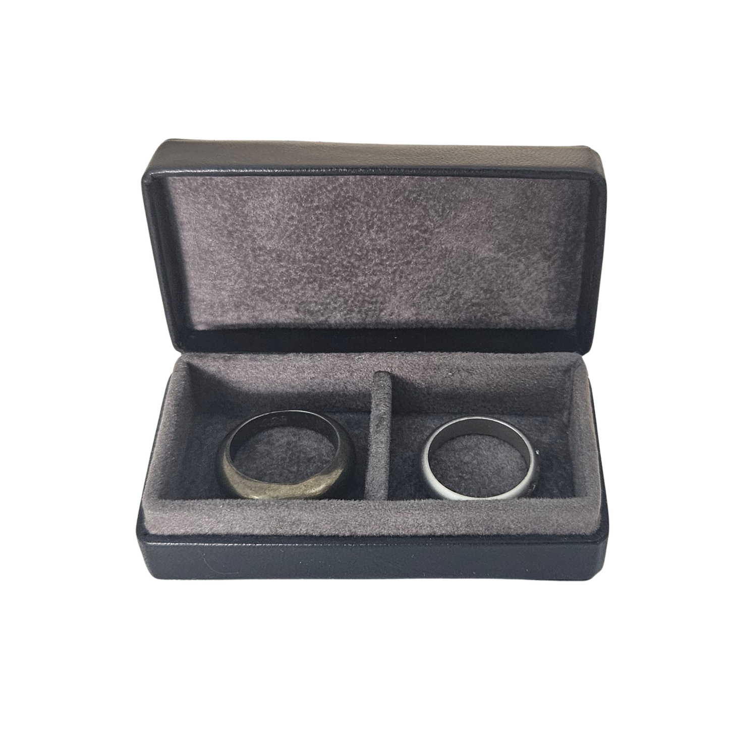 Wedding Ring Box with Partition (7x3.5x2 cm) - Black lined Elephant Grey