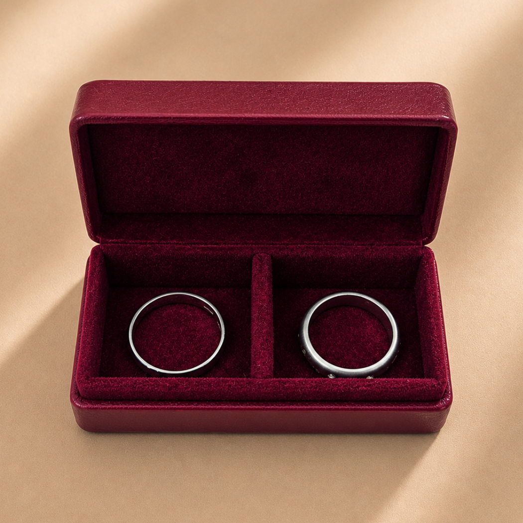 Wedding Ring Box with Partition (7x3.5x2 cm) - Burgundy
