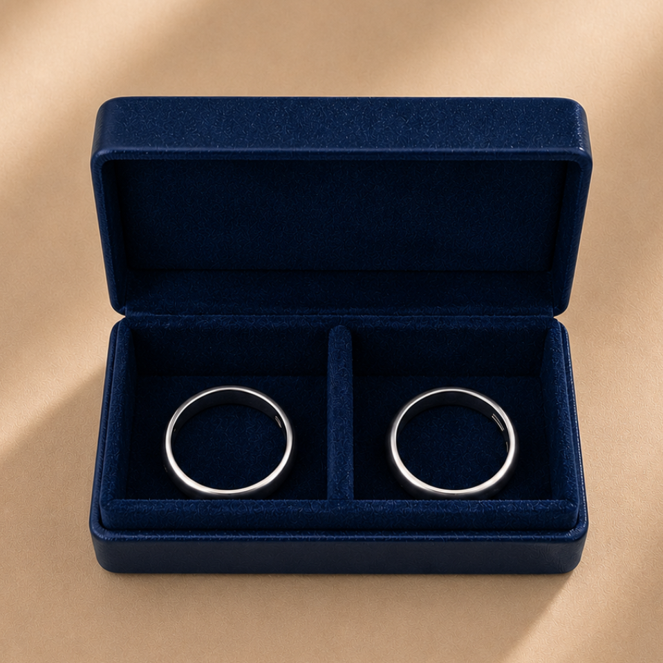 Wedding Ring Box with Partition (7x3.5x2 cm) - Navy Blue